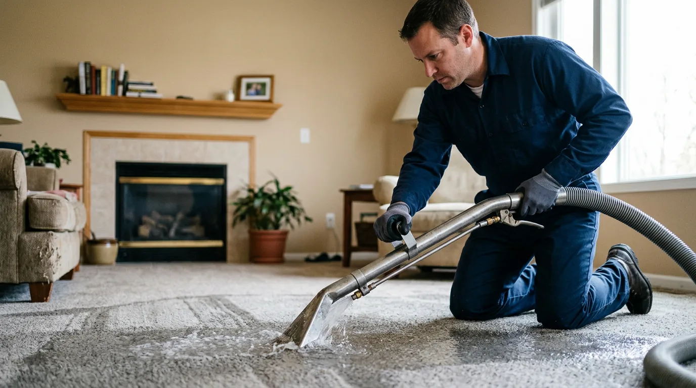 Water damage restoration technician working near Assaria, KS